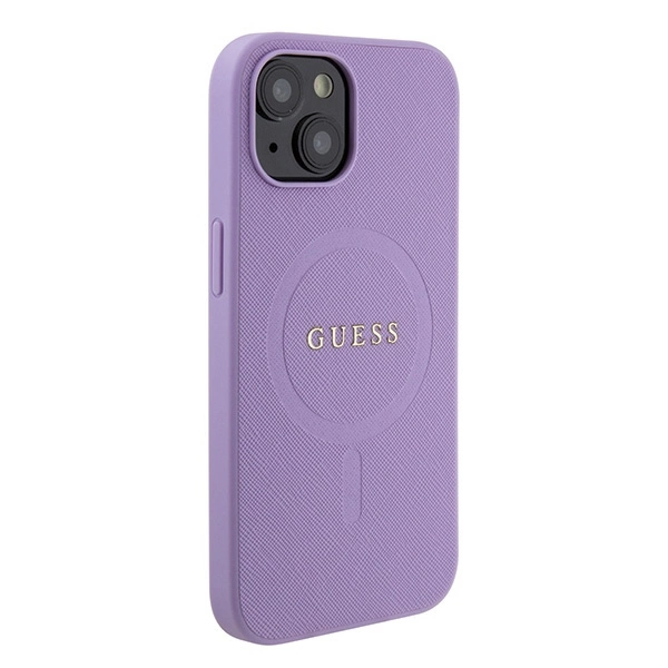 Etui Guess Saffiano MagSafe do iPhone 15 Plus - fioletowe