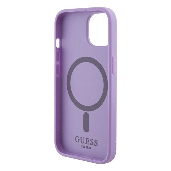 Etui Guess Saffiano MagSafe do iPhone 15 Plus - fioletowe