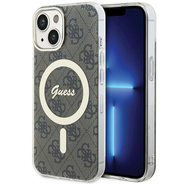 Etui Guess IML 4G MagSafe na iPhone 15 - brązowe
