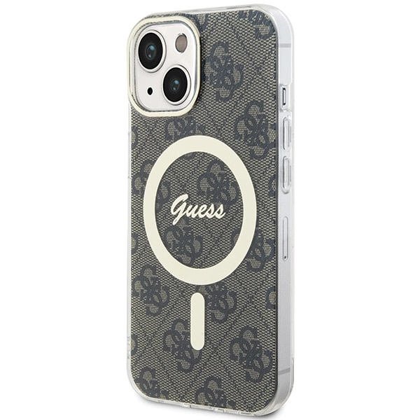 Etui Guess IML 4G MagSafe na iPhone 15 - brązowe