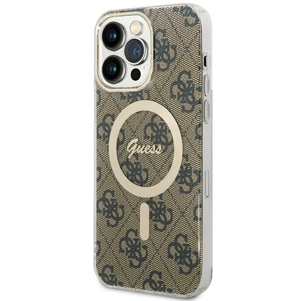 Etui Guess IML 4G MagSafe na iPhone 15 Pro Max - brązowe
