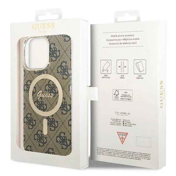 Etui Guess IML 4G MagSafe na iPhone 15 Pro Max - brązowe