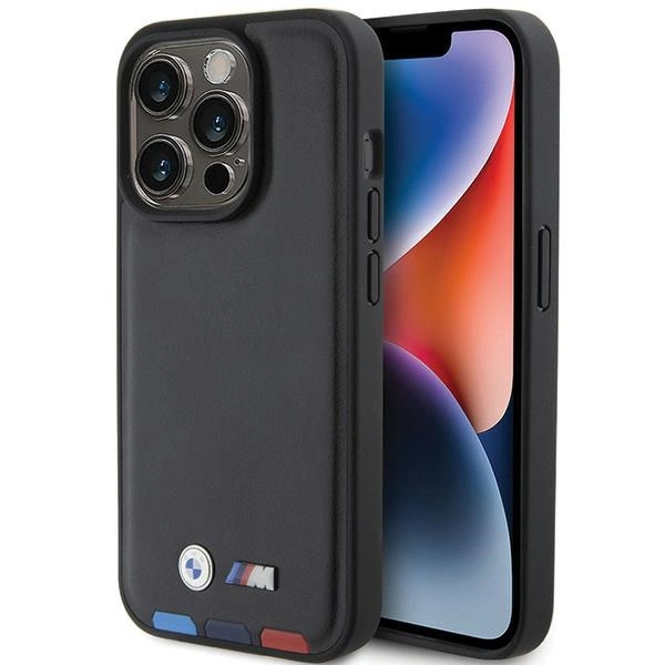 Etui BMW Leather Stamp Tricolor do iPhone 15 Pro - czarne