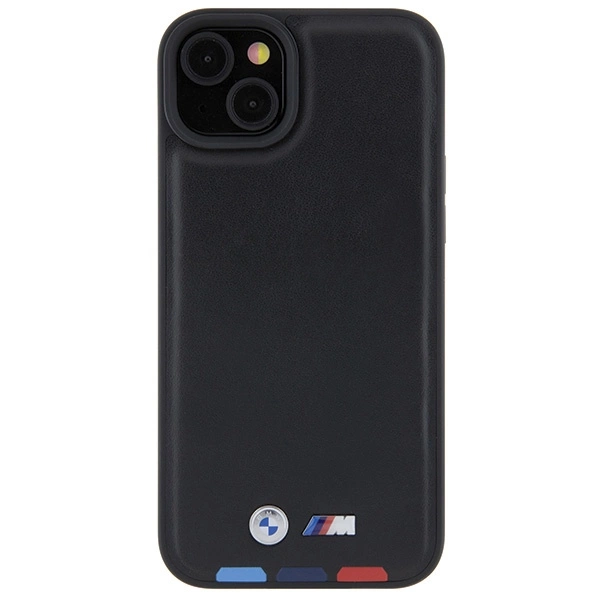 Etui BMW Leather Stamp Tricolor do iPhone 15 Plus - czarne