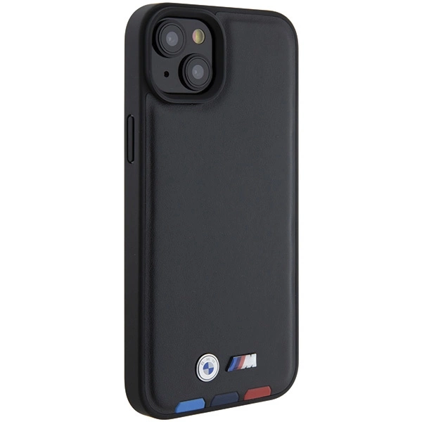 Etui BMW Leather Stamp Tricolor do iPhone 15 Plus - czarne