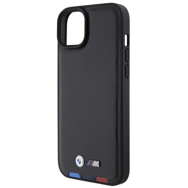 Etui BMW Leather Stamp Tricolor do iPhone 15 Plus - czarne