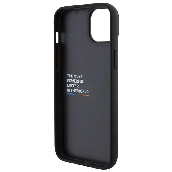 Etui BMW Leather Stamp Tricolor do iPhone 15 Plus - czarne