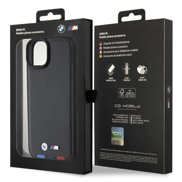 Etui BMW Leather Stamp Tricolor do iPhone 15 Plus - czarne