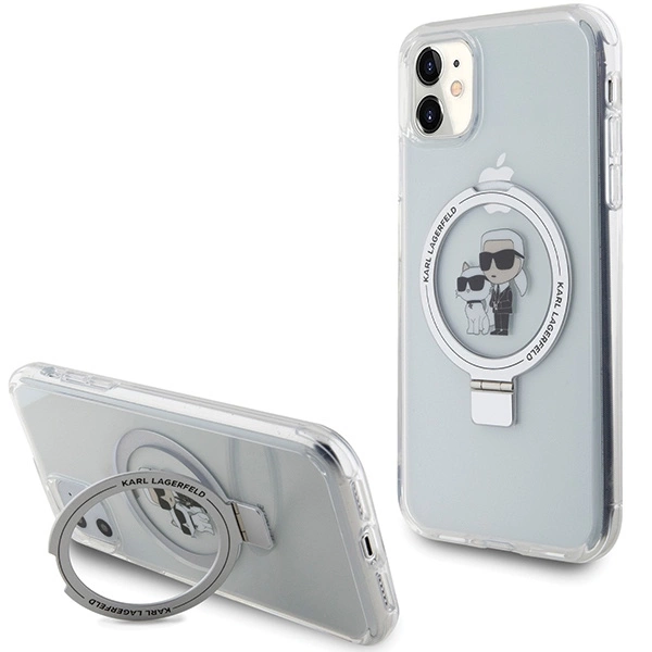 Etui Karl Lagerfeld Ring Stand Karl&Choupettte MagSafe do iPhone 11 / Xr - białe