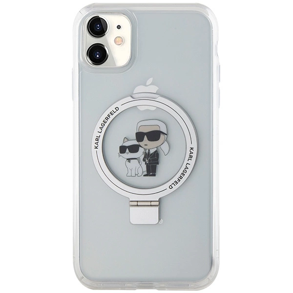 Etui Karl Lagerfeld Ring Stand Karl&Choupettte MagSafe do iPhone 11 / Xr - białe