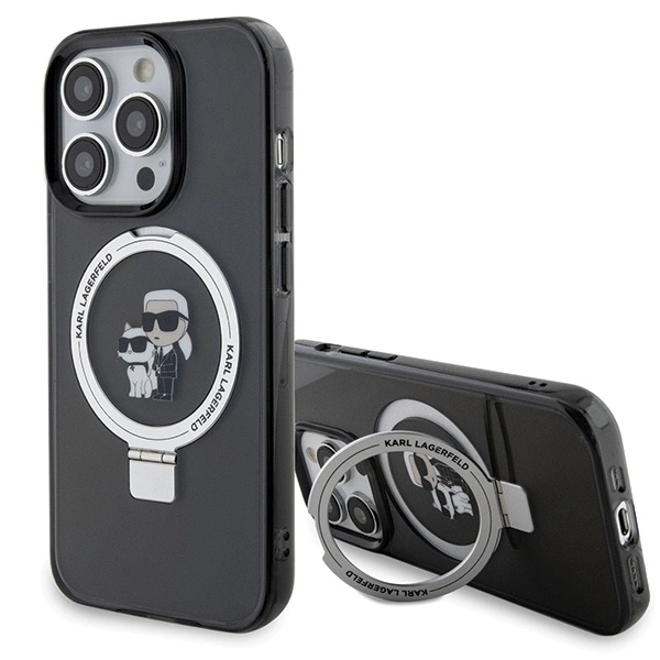 Etui Karl Lagerfeld Ring Stand Karl&Choupettte MagSafe do iPhone 13 Pro - czarne