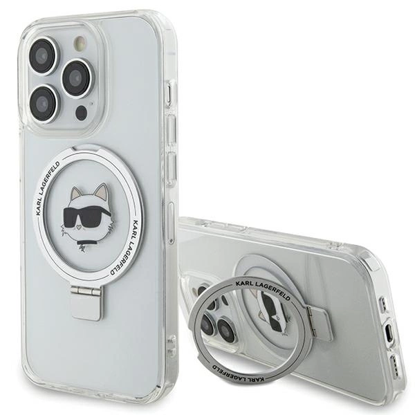 Etui Karl Lagerfeld Ring Stand Choupette Head MagSafe do iPhone 15 Pro - białe
