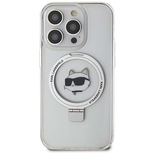 Etui Karl Lagerfeld Ring Stand Choupette Head MagSafe do iPhone 15 Pro - białe
