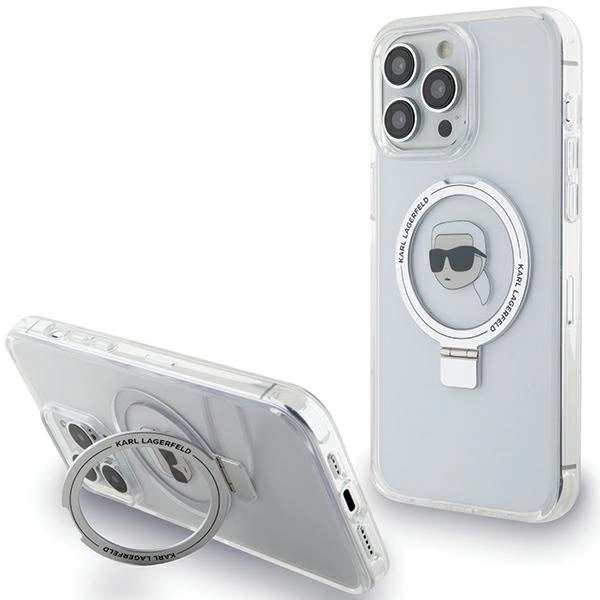 Etui Karl Lagerfeld Ring Stand Karl Head MagSafe do iPhone 15 Pro - białe