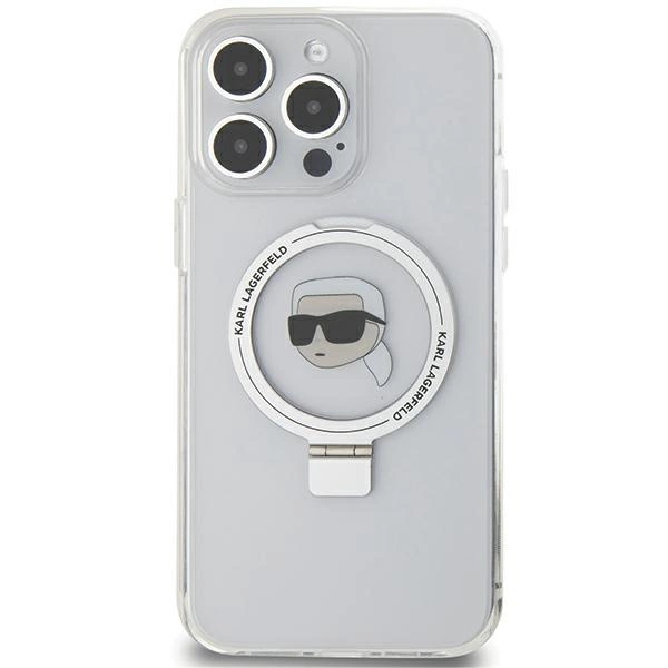Etui Karl Lagerfeld Ring Stand Karl Head MagSafe do iPhone 15 Pro - białe