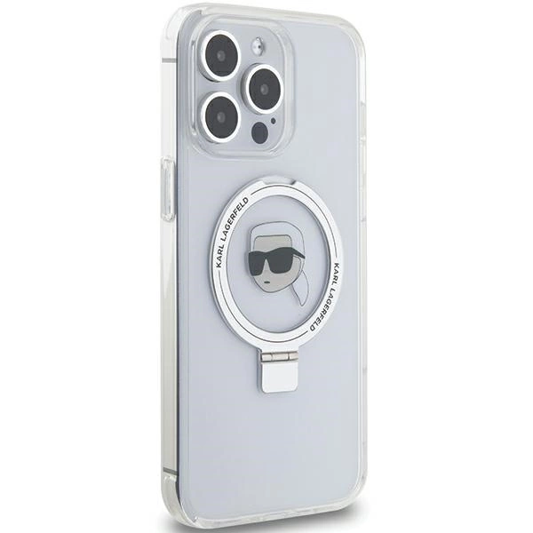 Etui Karl Lagerfeld Ring Stand Karl Head MagSafe do iPhone 15 Pro - białe