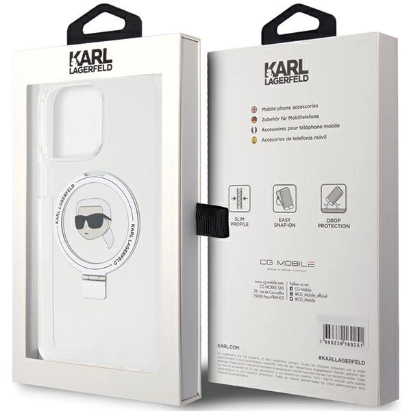 Etui Karl Lagerfeld Ring Stand Karl Head MagSafe do iPhone 15 Pro - białe