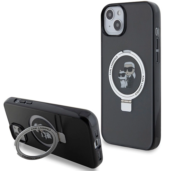 Etui Karl Lagerfeld Ring Stand Karl&Choupettte MagSafe do iPhone 15 Plus - czarne