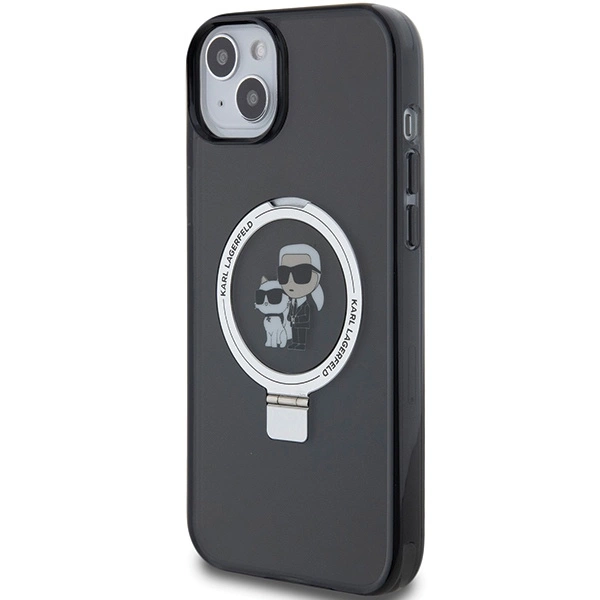 Etui Karl Lagerfeld Ring Stand Karl&Choupettte MagSafe do iPhone 15 Plus - czarne