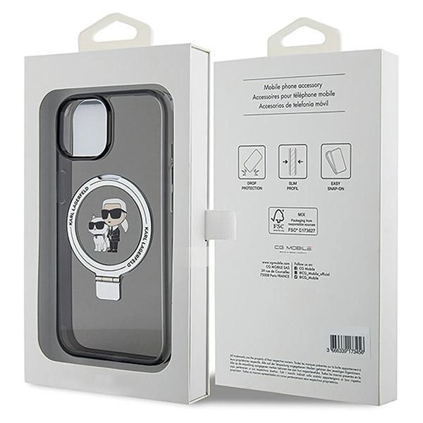 Etui Karl Lagerfeld Ring Stand Karl&Choupettte MagSafe do iPhone 15 Plus - czarne