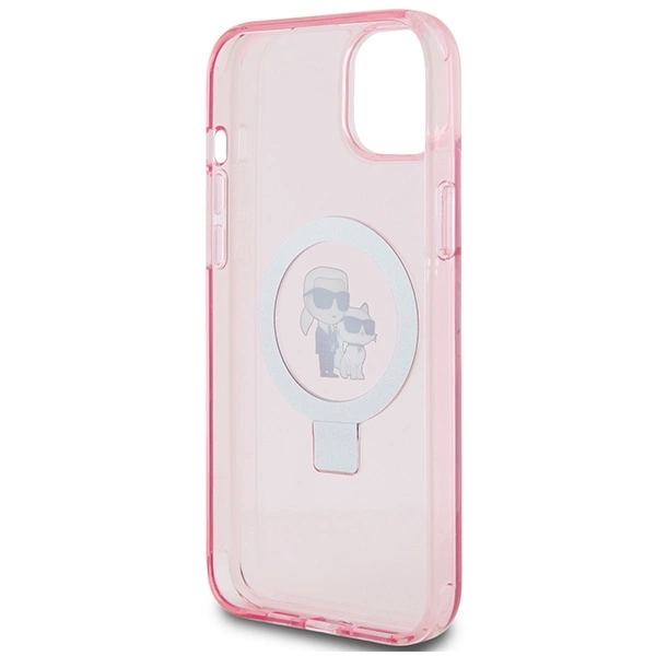 Etui Karl Lagerfeld Ring Stand Karl&Choupettte MagSafe do iPhone 15 Plus - różowe