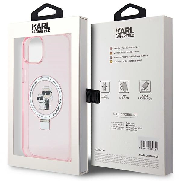 Etui Karl Lagerfeld Ring Stand Karl&Choupettte MagSafe do iPhone 15 Plus - różowe