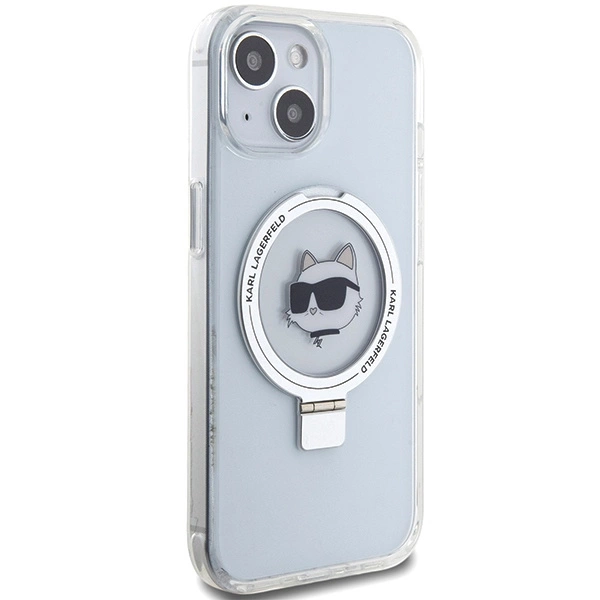 Etui Karl Lagerfeld Ring Stand Choupette Head MagSafe do iPhone 15 - białe