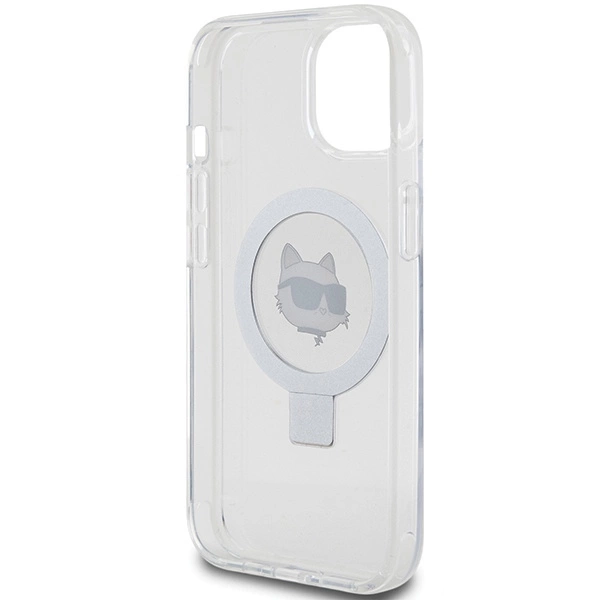 Etui Karl Lagerfeld Ring Stand Choupette Head MagSafe do iPhone 15 - białe