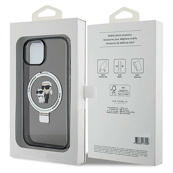 Etui Karl Lagerfeld Ring Stand Karl&Choupettte MagSafe do iPhone 15 - czarne
