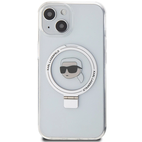 Etui Karl Lagerfeld Ring Stand Karl Head MagSafe do iPhone 15 - białe