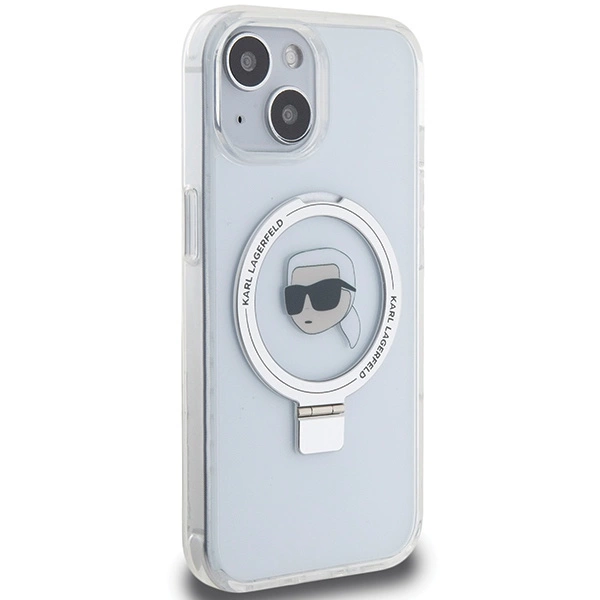 Etui Karl Lagerfeld Ring Stand Karl Head MagSafe do iPhone 15 - białe