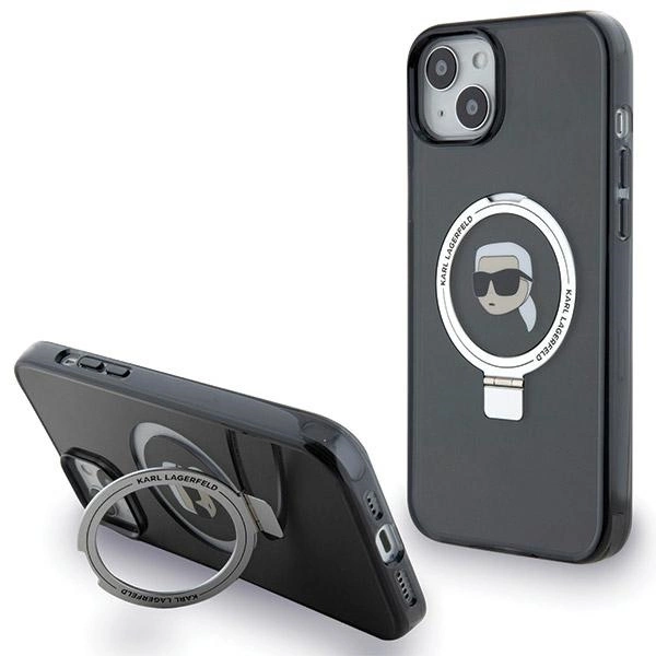 Etui Karl Lagerfeld Ring Stand Karl Head MagSafe do iPhone 15 - czarne