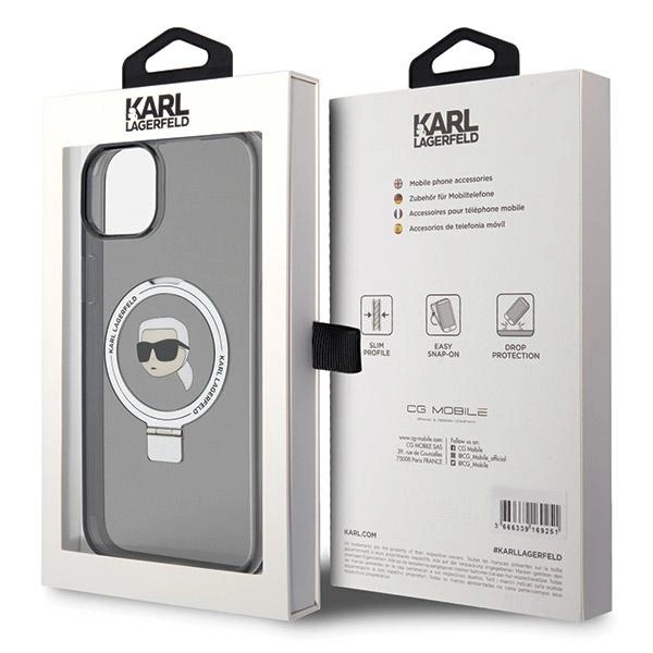 Etui Karl Lagerfeld Ring Stand Karl Head MagSafe do iPhone 15 - czarne