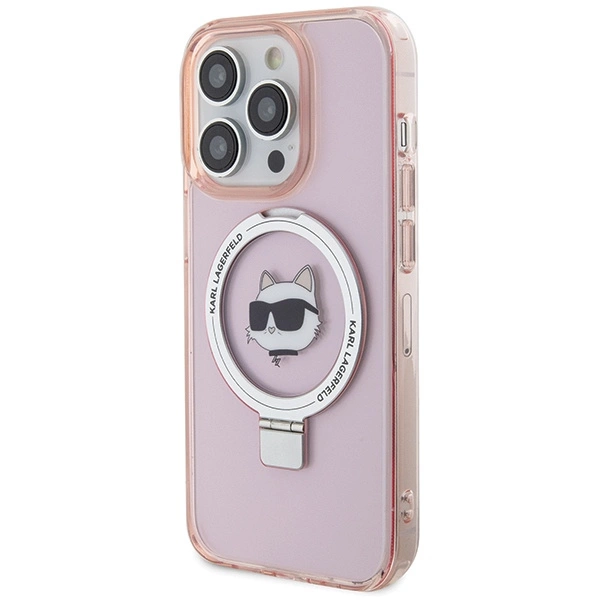 Etui Karl Lagerfeld Ring Stand Choupette Head MagSafe do iPhone 15 Pro Max - różowe
