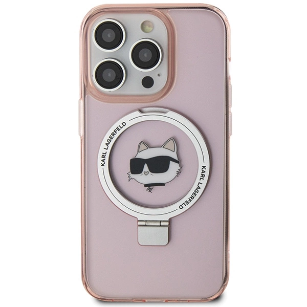 Etui Karl Lagerfeld Ring Stand Choupette Head MagSafe do iPhone 15 Pro Max - różowe