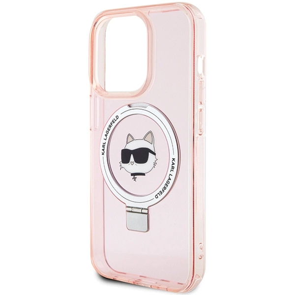 Etui Karl Lagerfeld Ring Stand Choupette Head MagSafe do iPhone 15 Pro Max - różowe