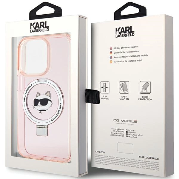 Etui Karl Lagerfeld Ring Stand Choupette Head MagSafe do iPhone 15 Pro Max - różowe