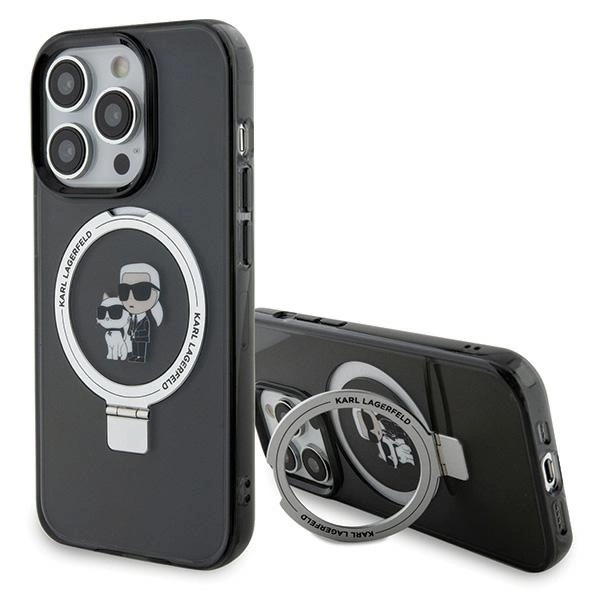 Etui Karl Lagerfeld Ring Stand Karl&Choupettte MagSafe do iPhone 15 Pro Max - czarne