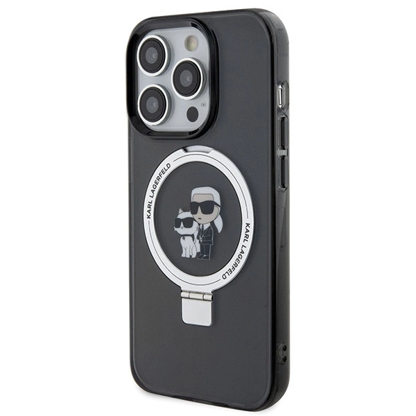 Etui Karl Lagerfeld Ring Stand Karl&Choupettte MagSafe do iPhone 15 Pro Max - czarne