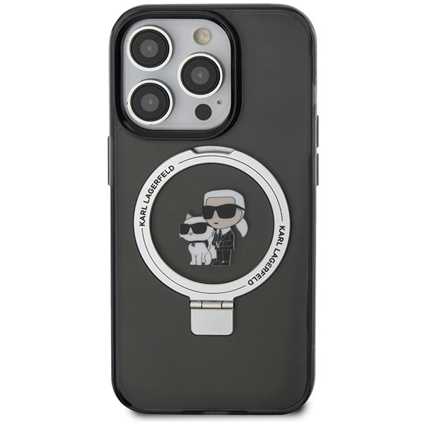 Etui Karl Lagerfeld Ring Stand Karl&Choupettte MagSafe do iPhone 15 Pro Max - czarne