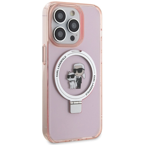 Etui Karl Lagerfeld Ring Stand Karl&Choupettte MagSafe do iPhone 15 Pro Max - różowe