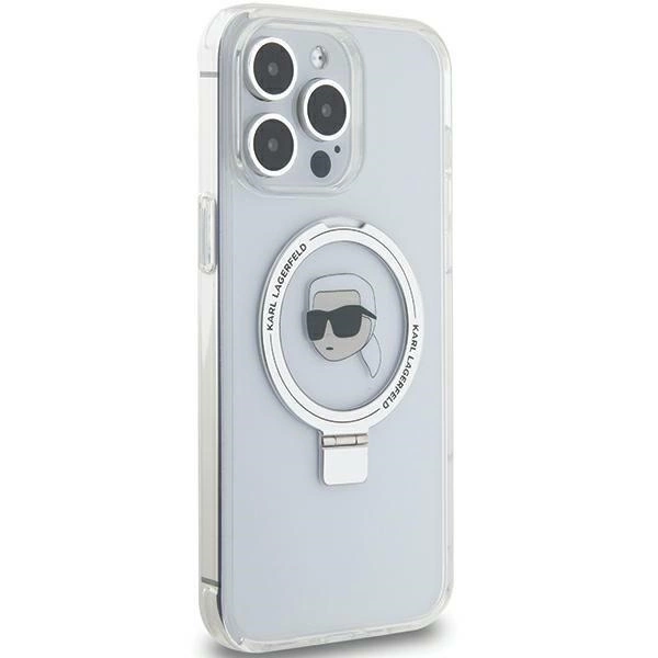 Etui Karl Lagerfeld Ring Stand Karl Head MagSafe do iPhone 15 Pro Max - białe