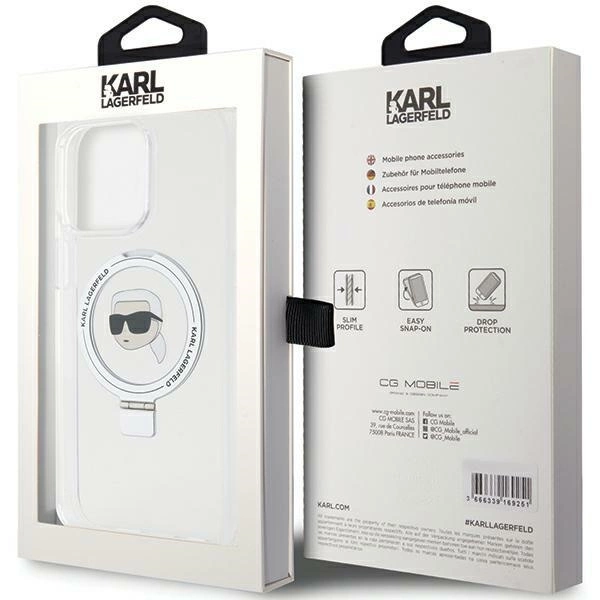 Etui Karl Lagerfeld Ring Stand Karl Head MagSafe do iPhone 15 Pro Max - białe