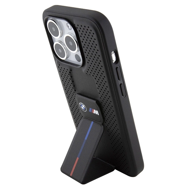 Etui BMW Grip Stand Smooth & Perforated na iPhone 15 Pro - czarne