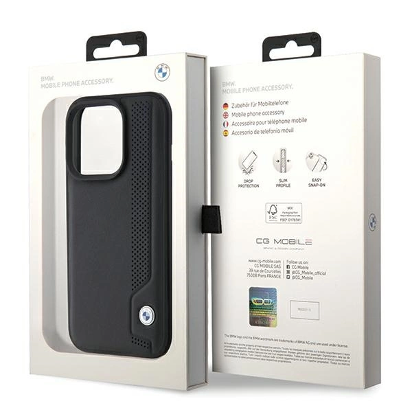 Etui BMW Leather Blue Dots na iPhone 15 Pro Max - czarne