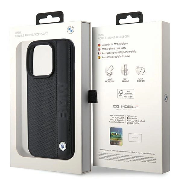 Etui BMW Leather Textured & Stripe na iPhone 15 Pro Max - czarne