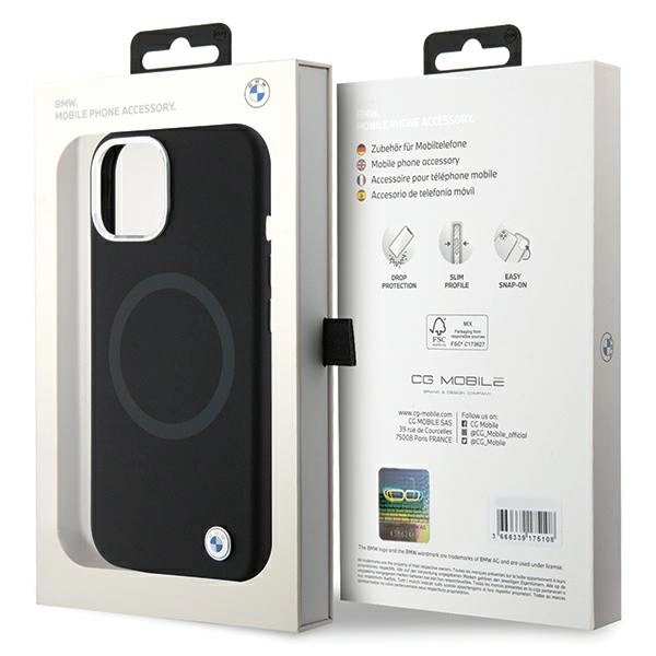 Etui BMW Signature Liquid Silicone MagSafe na iPhone 15 - czarne