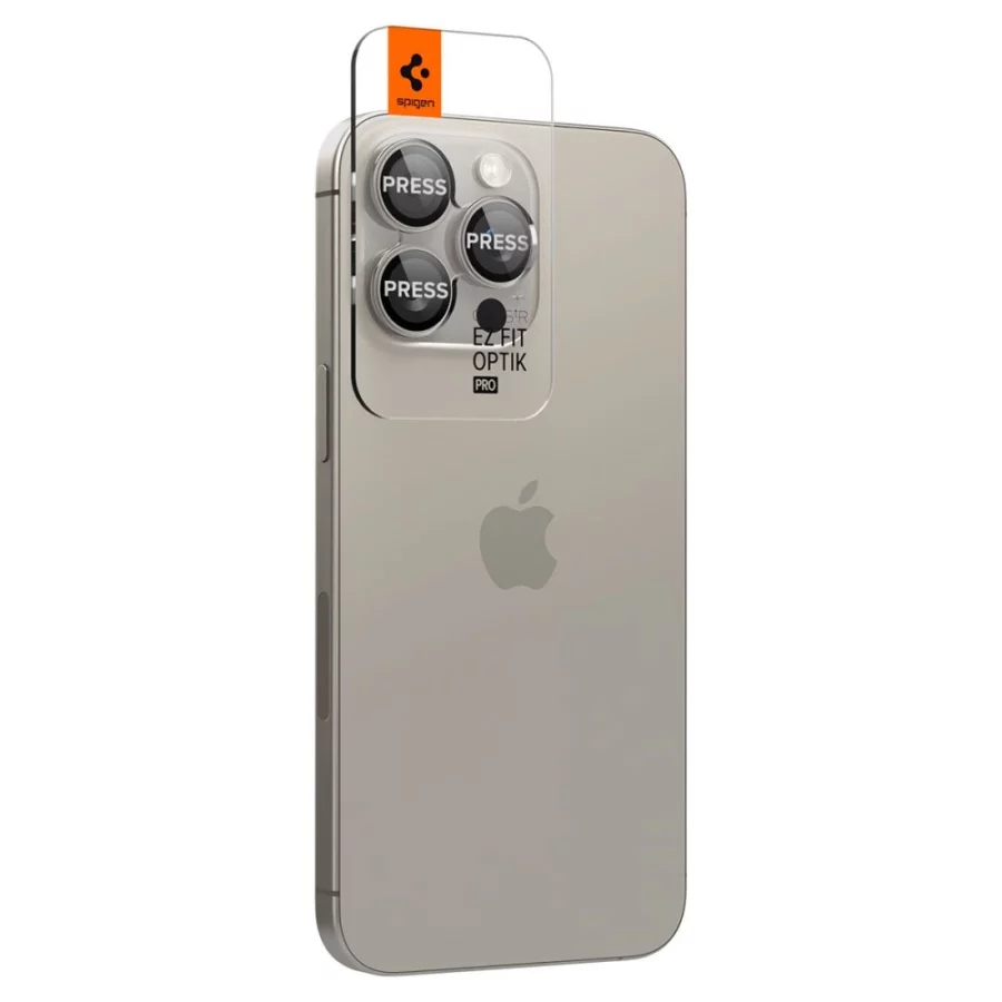 Osłona aparatu Spigen Optik.tR EZ Fit Camera Protector na iPhone 14 Pro / Pro Max / 15 Pro / Pro Max - tytan naturalny 2 szt.