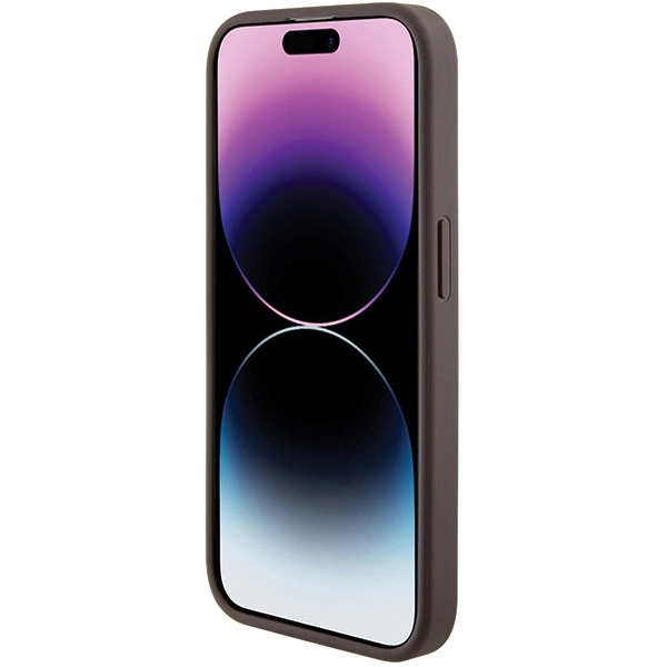 Etui Guess Grip Stand 4G Triangle Strass na iPhone 15 Pro - brązowe