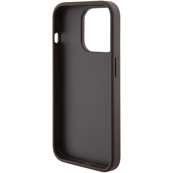 Etui Guess Grip Stand 4G Triangle Strass na iPhone 15 Pro - brązowe